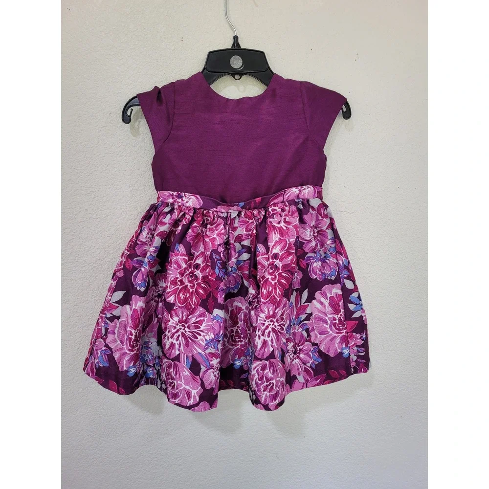 Gymboree Dressed Up Toddler Girls Purple Floral Faux Silk Party Dress Size 3T #8